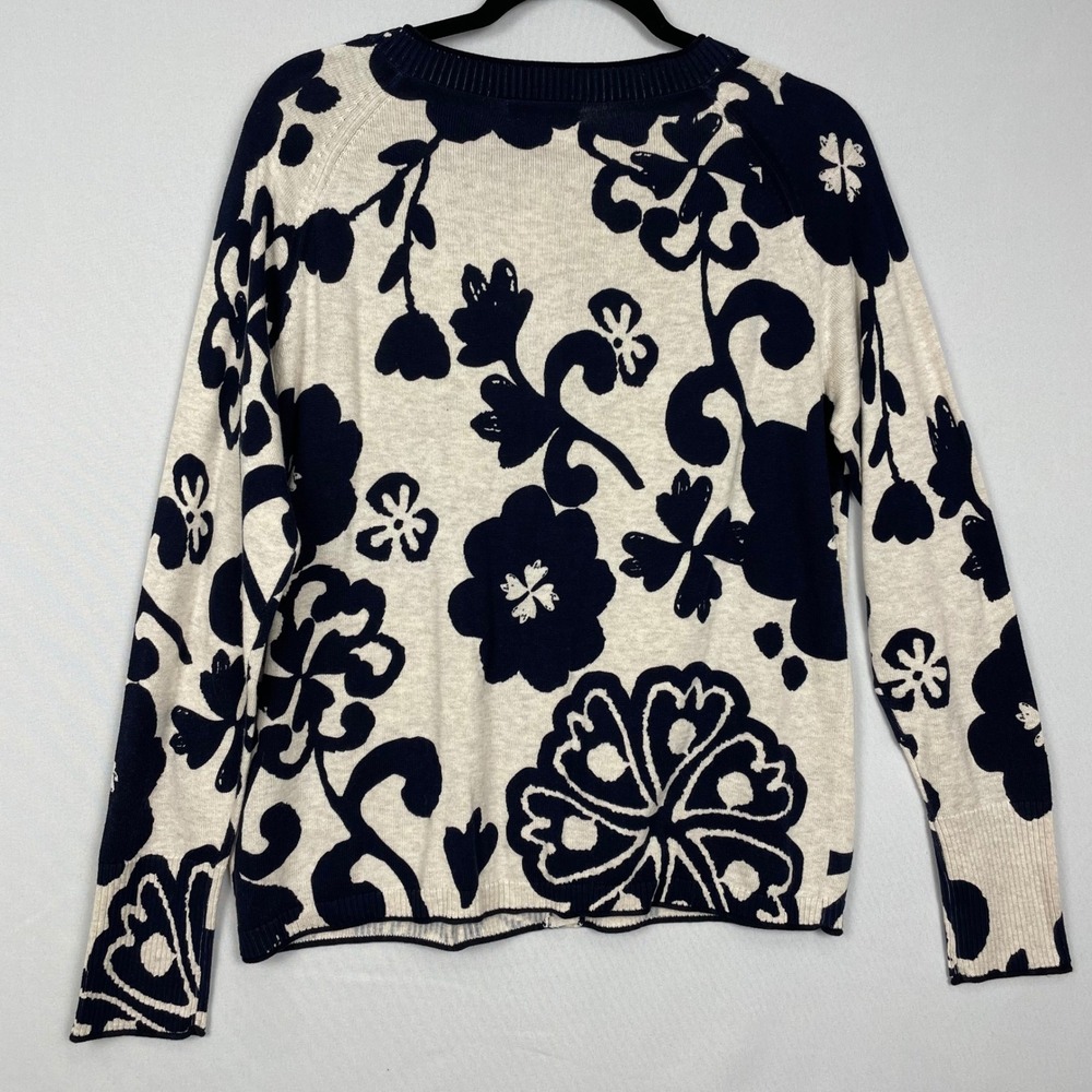 White Stuff Floral Organic Cotton Cardigan Navy Blue Cream US 10 UK 14 - Picture 7 of 10